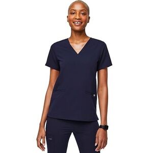 FIGS Casma Scrub Top for Women — Classic Fit, 3 Pockets, Navy Blue Size Small